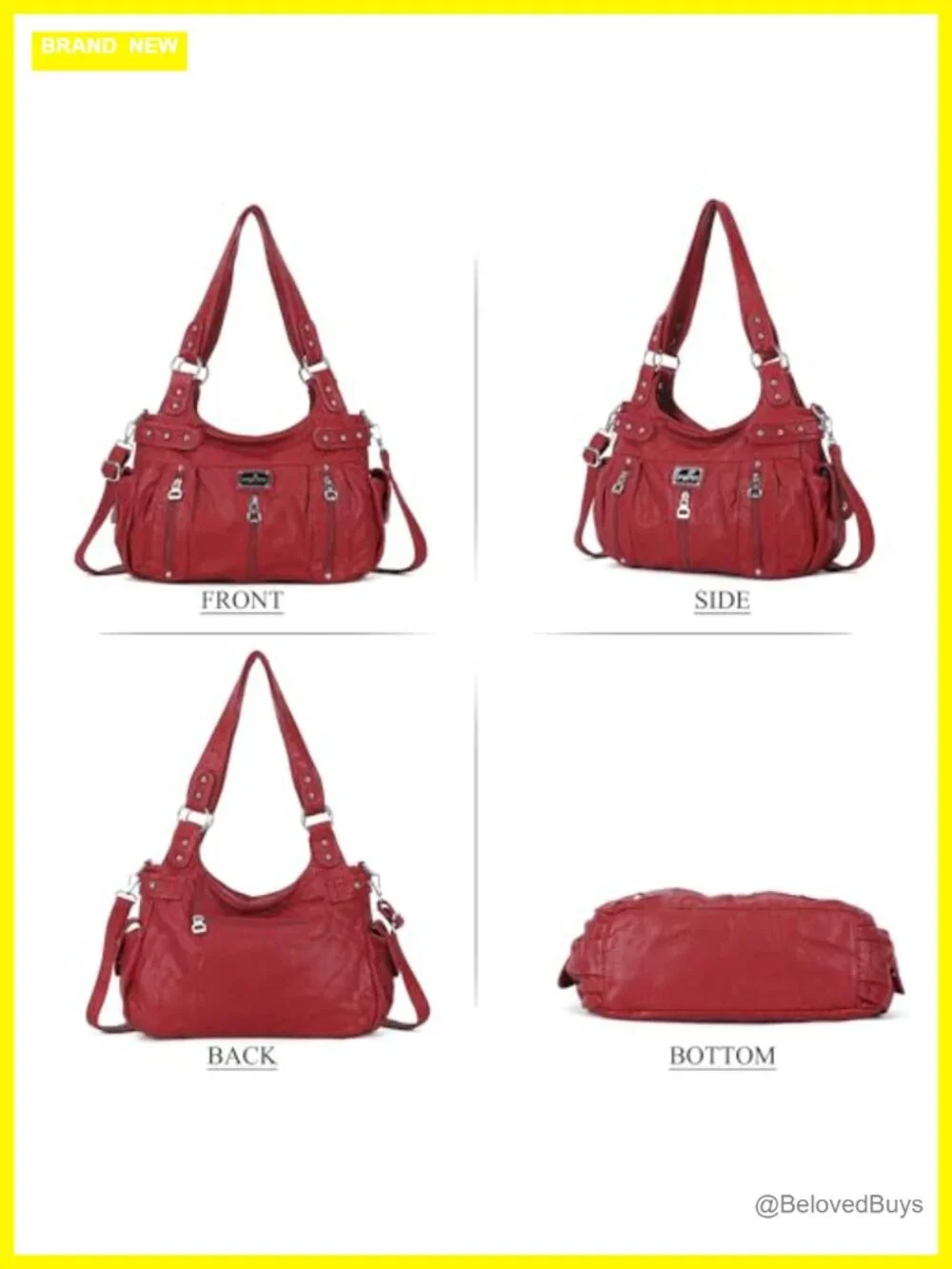 Large Washed Faux Leather Crossbody Hobo Satchel Shoulder Handbag Tote Purse